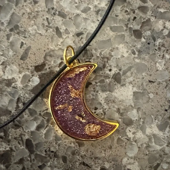 Elegant Gold and Purple Crescent Moon Pendant Necklace - Picture 3 of 8